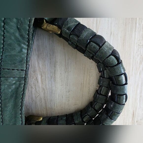 OrYANY Gwen Green Leather Hobo Double Top Handle Bag Goldtone 15x15 - Picture 8 of 13